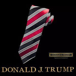 Donald J. Trump Signature Collection Necktie w/ Tie Box Black & Red Striped NEW